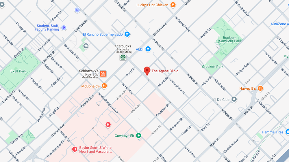 A map centered on the Agape Clinic.